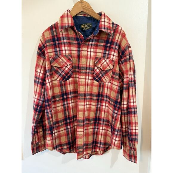 Vintage Kmart Mens XL Flannel (85% Wool) Shirt Plaid 70's 80's Long Sleeve - Picture 1 of 4